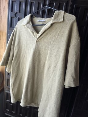 Zara TAN Men's Golf terry Short-Sleeve Polo Large Y2K 90's